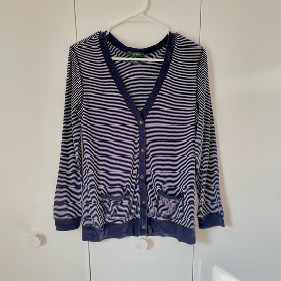 Ralph Lauren Navy and White Striped Cardigan Button Up Costal Grandma Classic - Picture 1 of 4